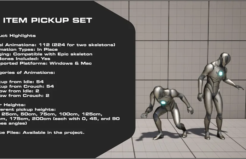 游戏物品拾取人物动作动画包 – Item Pickup Set-星空知