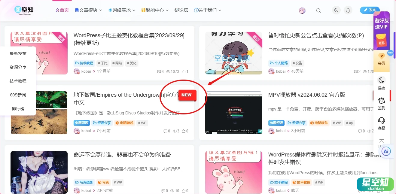 子比主题 – 列表角标-星空知